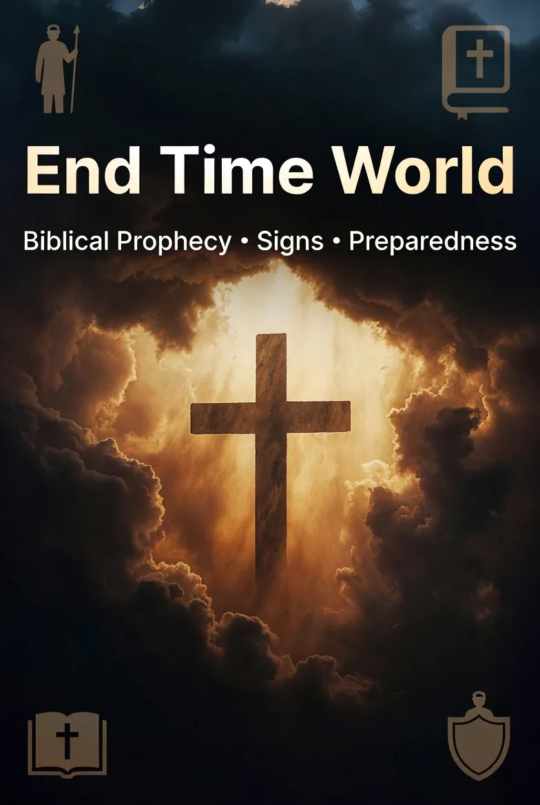 Cross rising through dramatic storm clouds — End Time World